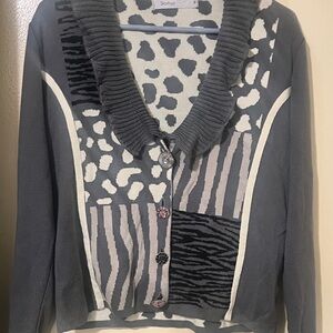 Gray and White Patchwork Cardigan Sweater